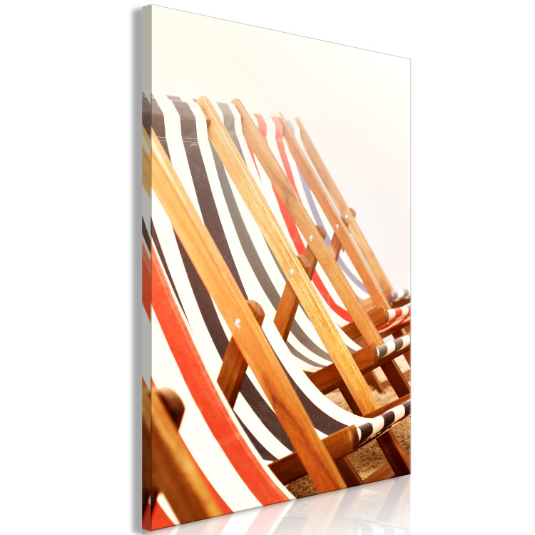 Canvas Art Print Wooden beach sun loungers - photo on a beige background 135840 additionalImage 2