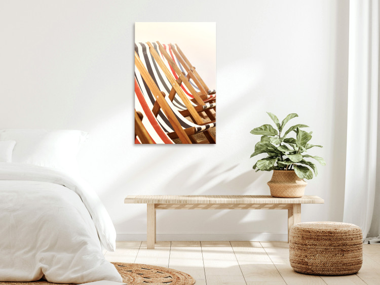 Canvas Art Print Wooden beach sun loungers - photo on a beige background 135840 additionalImage 3