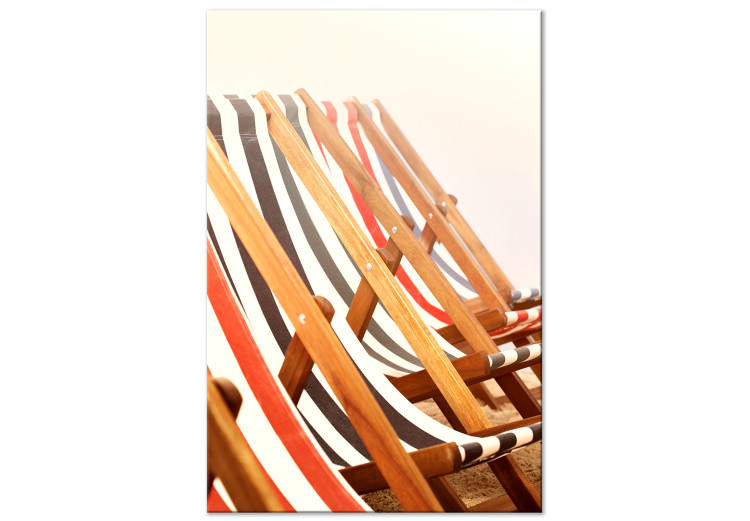 Canvas Art Print Wooden beach sun loungers - photo on a beige background 135840