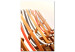 Canvas Art Print Wooden beach sun loungers - photo on a beige background 135840