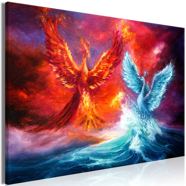 Canvas Phoenix and swan - abstract fight two elements - water and fire 135940 additionalImage 2