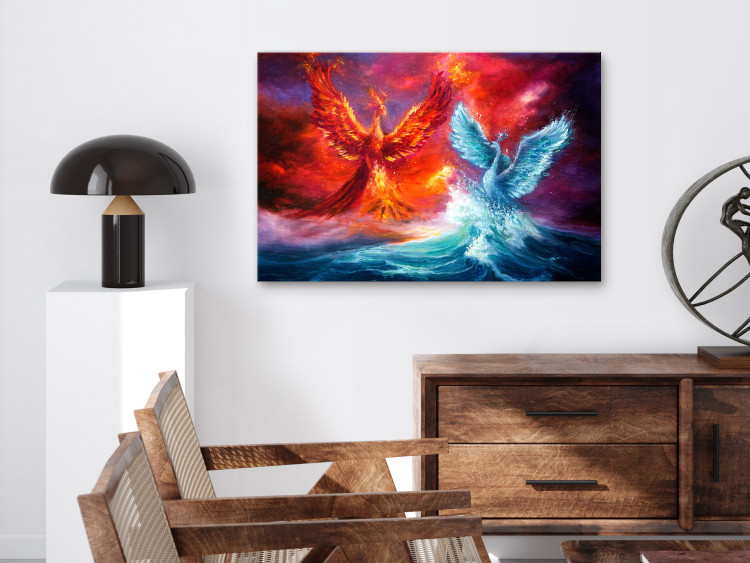 Canvas Phoenix and swan - abstract fight two elements - water and fire 135940 additionalImage 3