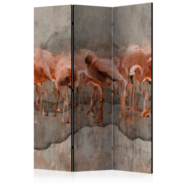 Room Divider Screen Flamingo Lake (3-piece) - Abstract in pink birds over water 136140