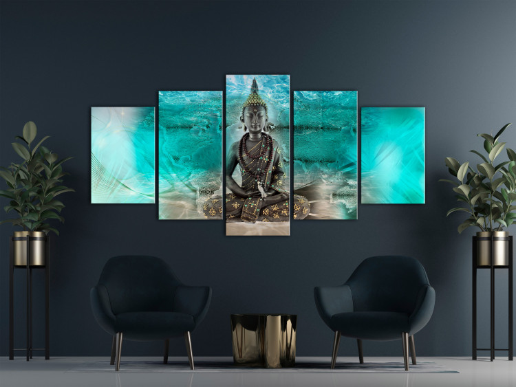 Canvas Print Turquoise Meditation (5-piece) wide - Buddha figure in Zen style 138540 additionalImage 3