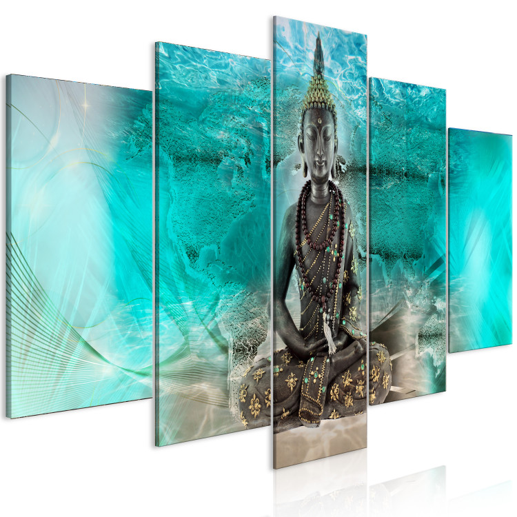 Canvas Print Turquoise Meditation (5-piece) wide - Buddha figure in Zen style 138540 additionalImage 2