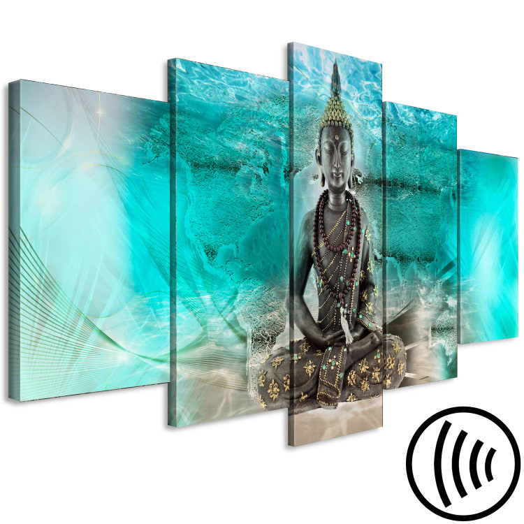 Canvas Print Turquoise Meditation (5-piece) wide - Buddha figure in Zen style 138540 additionalImage 6