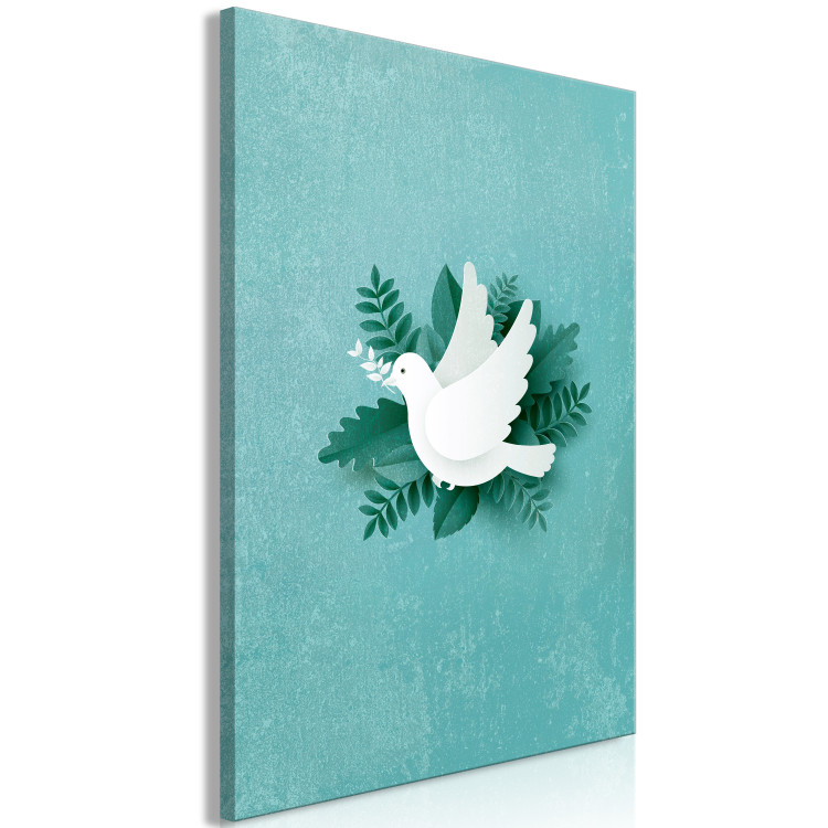 Canvas Art Print Peace Dove (1-piece) Vertical - white bird and green plants 142440 additionalImage 2