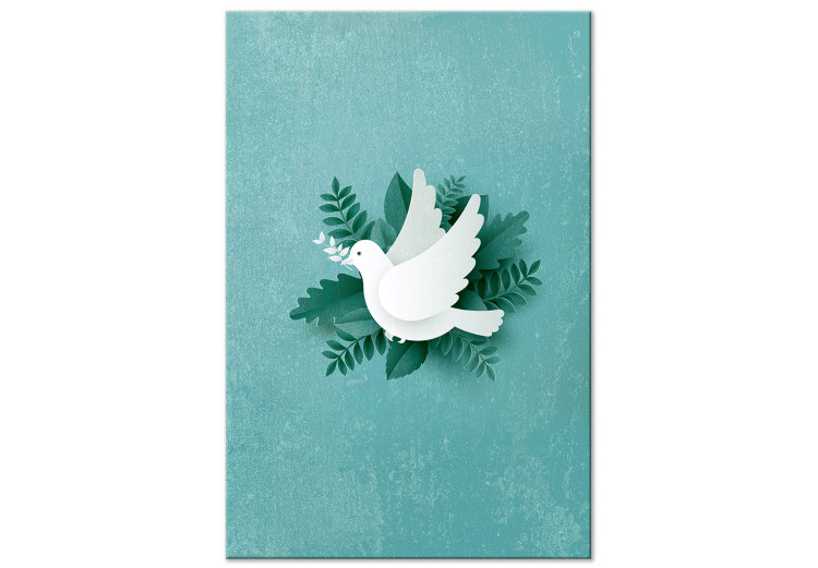 Canvas Art Print Peace Dove (1-piece) Vertical - white bird and green plants 142440