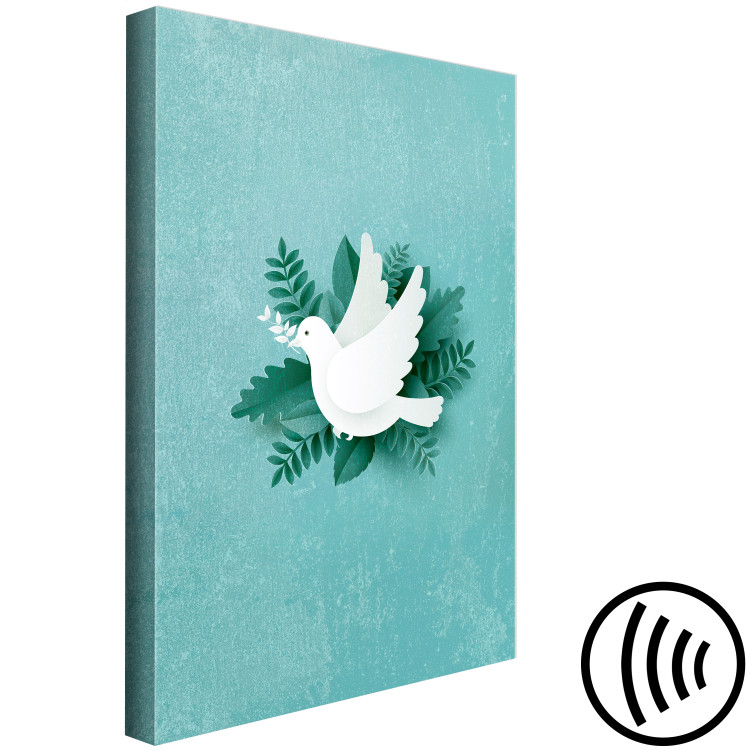 Canvas Art Print Peace Dove (1-piece) Vertical - white bird and green plants 142440 additionalImage 6