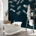Wall Mural In flight - white feathers carried by the wind on a dark blue background with pattern 142640 additionalThumb 8