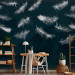 Wall Mural In flight - white feathers carried by the wind on a dark blue background with pattern 142640 additionalThumb 4