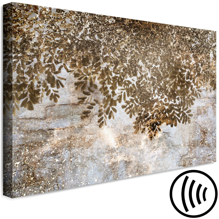 Canvas Print Trees in Golden Rain (1-piece) - leaves against a sepia wall 144040 additionalImage 6