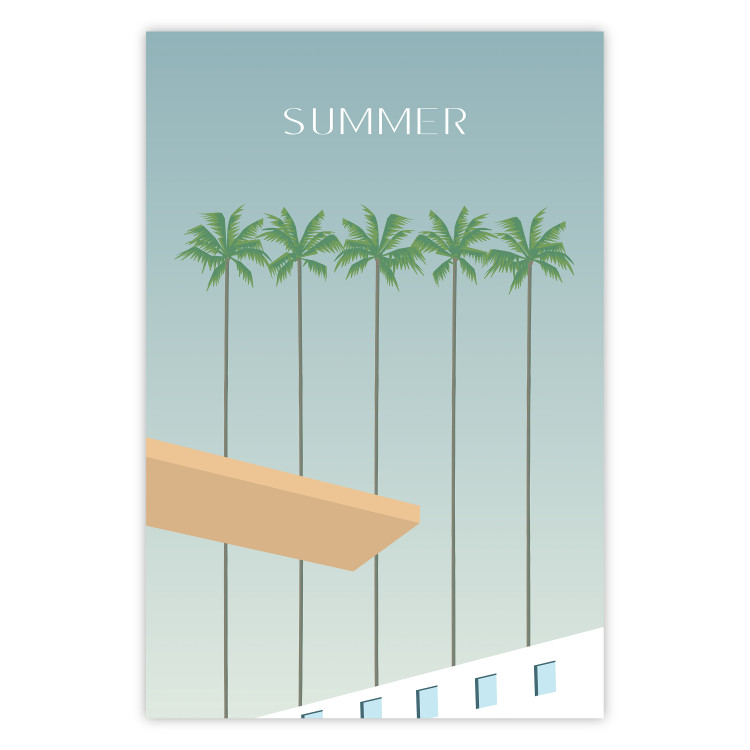 Wall Poster Summer Sun - Retro Style Holiday Artwork With Palm Trees by the Pool 144340