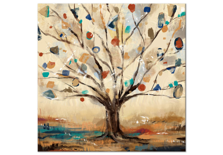 Canvas Abstract Tree (1-piece) - painted with warm nature colors 145140