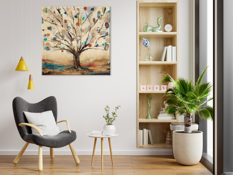 Canvas Abstract Tree (1-piece) - painted with warm nature colors 145140 additionalImage 3
