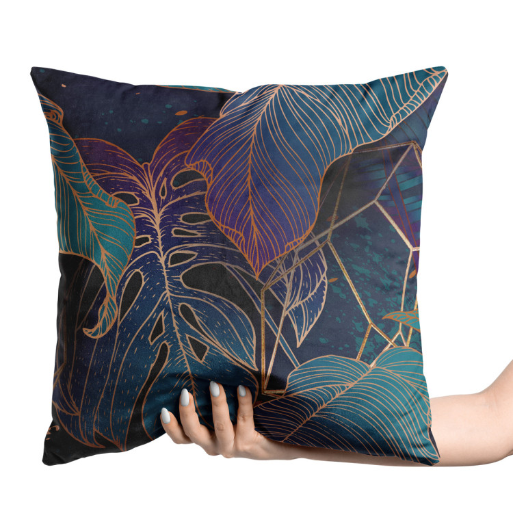 Decorative Velor Pillow Botanical aurora - an exotic, golden composition of leaves and montera 147040 additionalImage 2