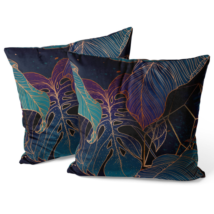Decorative Velor Pillow Botanical aurora - an exotic, golden composition of leaves and montera 147040 additionalImage 3