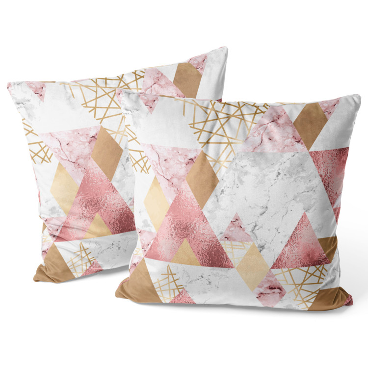 Decorative Velor Pillow Geometric patchwork - design with triangles, marble and gold pattern 147140 additionalImage 2