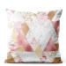 Decorative Velor Pillow Geometric patchwork - design with triangles, marble and gold pattern 147140