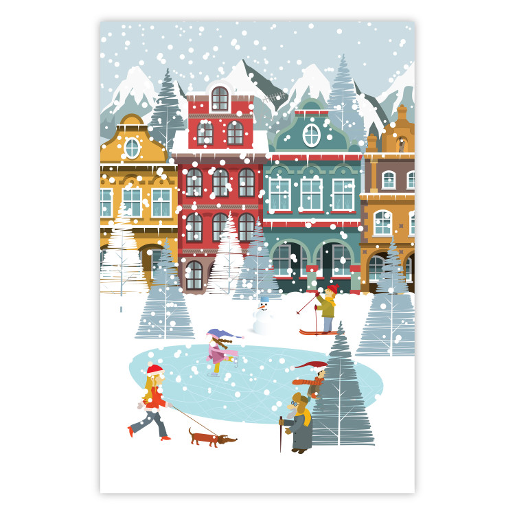 Wall Poster Winter Town - Tenement Houses and an Ice Rink in a Festive Atmosphere 148040