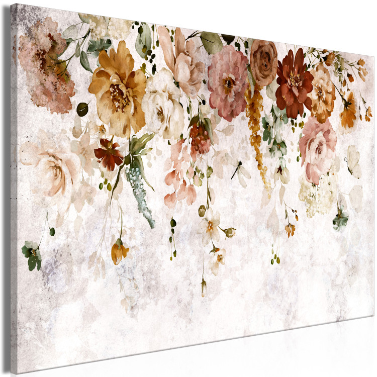 Canvas Watercolor Flowers (1-piece) - colorful plants and light pink background 148840 additionalImage 2
