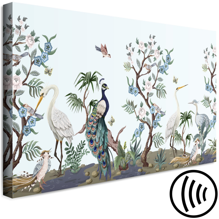 Canvas Art Print Oriental Birds - Cranes and Peacocks Among Vegetation and Flowers 149740 additionalImage 6