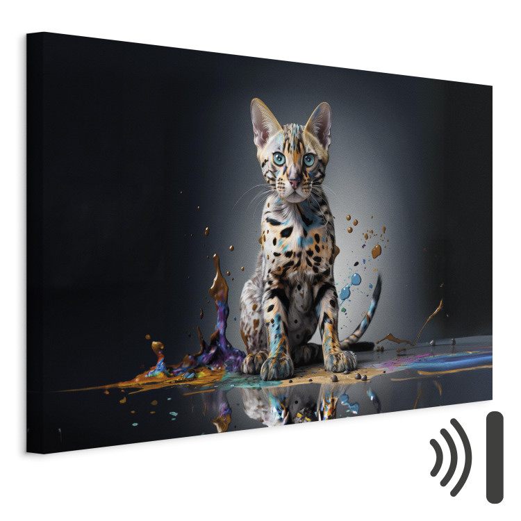 Canvas Print AI Bengal Cat - Animal in a Colorful Exploding Puddle - Horizontal 150240 additionalImage 8