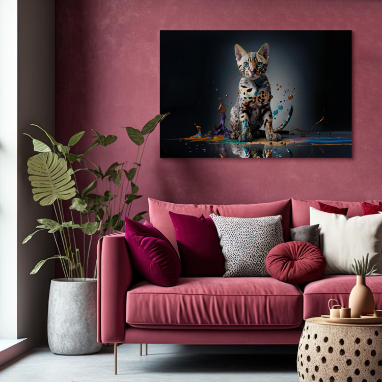 Canvas Print AI Bengal Cat - Animal in a Colorful Exploding Puddle - Horizontal 150240 additionalImage 5