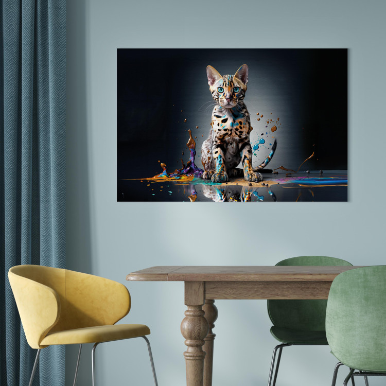 Canvas Print AI Bengal Cat - Animal in a Colorful Exploding Puddle - Horizontal 150240 additionalImage 3