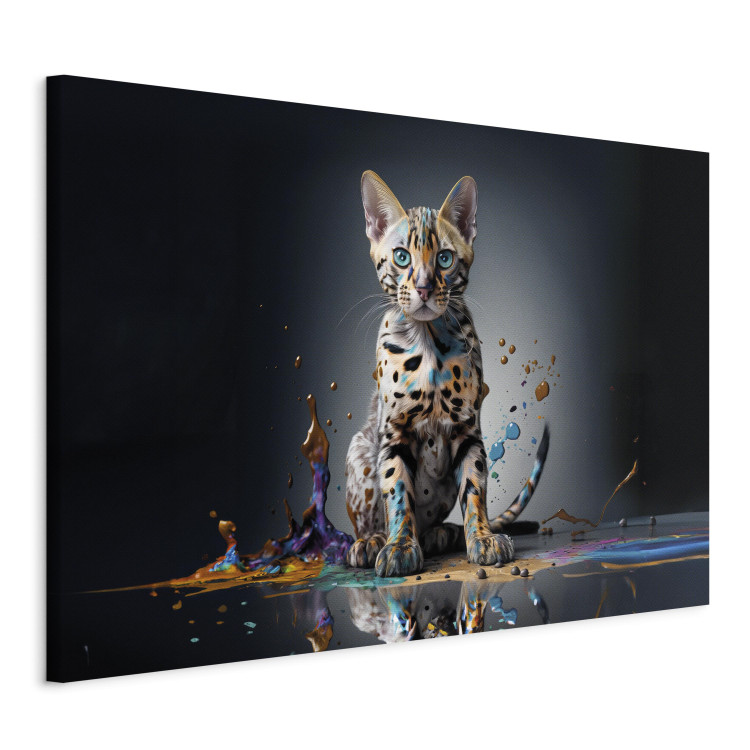 Canvas Print AI Bengal Cat - Animal in a Colorful Exploding Puddle - Horizontal 150240 additionalImage 2