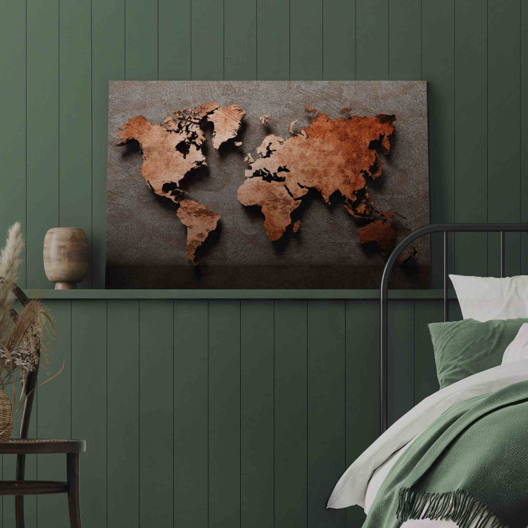 Large canvas print Copper Map of the World - Orange Outline of Countries on a Gray Background [Large Format] 151240 additionalImage 5