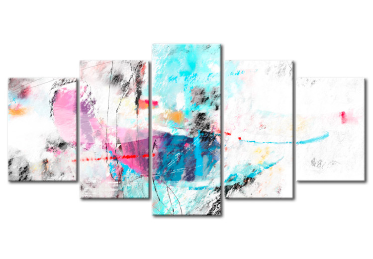 Canvas Art Print Madness of Colours in Delicacy (5-piece) - subtle abstraction with a wild wave of colours 47440