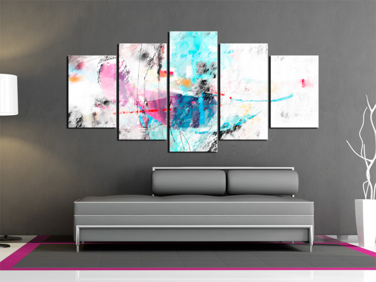 Canvas Art Print Madness of Colours in Delicacy (5-piece) - subtle abstraction with a wild wave of colours 47440 additionalImage 3
