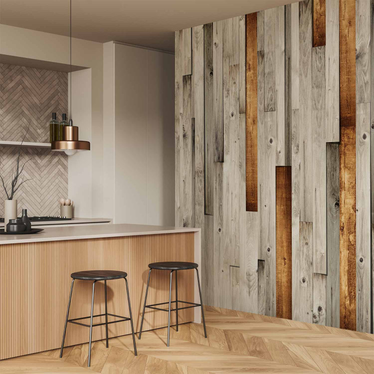 Photo Wallpaper Wooden Texture - Design of gray wooden planks with a brown accent 61040 additionalImage 7