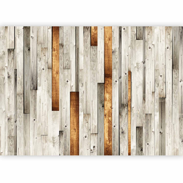 Photo Wallpaper Wooden Texture - Design of gray wooden planks with a brown accent 61040 additionalImage 5