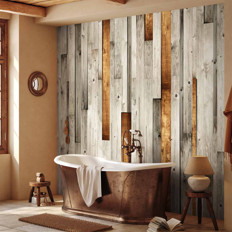 Photo Wallpaper Wooden Texture - Design of gray wooden planks with a brown accent 61040 additionalImage 8