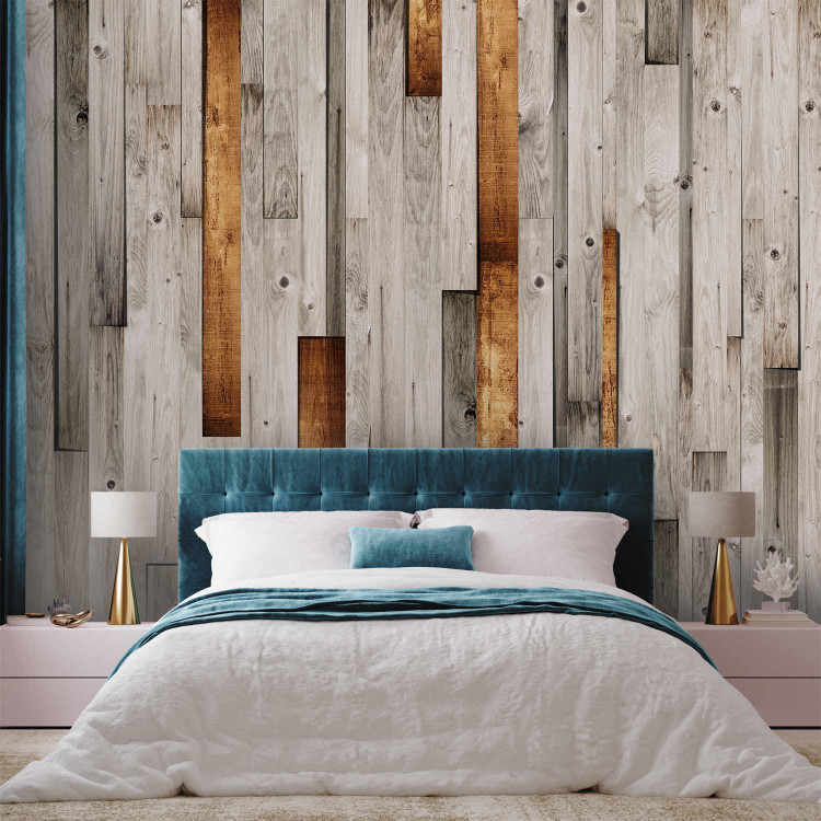 Photo Wallpaper Wooden Texture - Design of gray wooden planks with a brown accent 61040 additionalImage 2