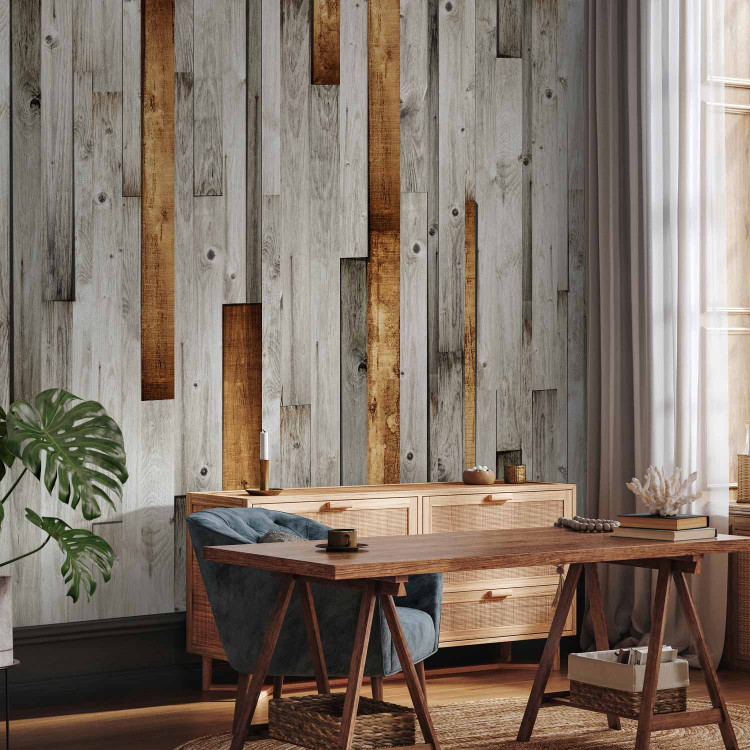 Photo Wallpaper Wooden Texture - Design of gray wooden planks with a brown accent 61040 additionalImage 4