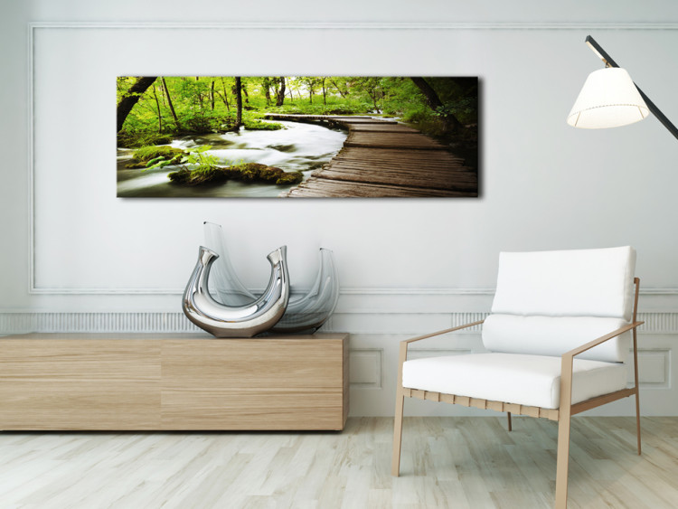Canvas Print Forest Song (1-part) - landscape with a bridge and river among trees 94240 additionalImage 3