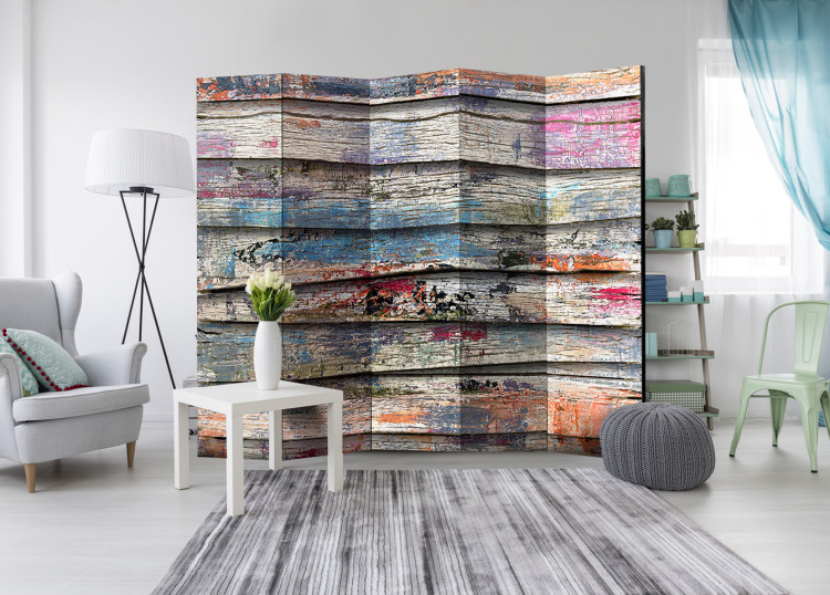 Folding Screen Colorful Wood II - light wooden planks with colorful stains 95040 additionalImage 4