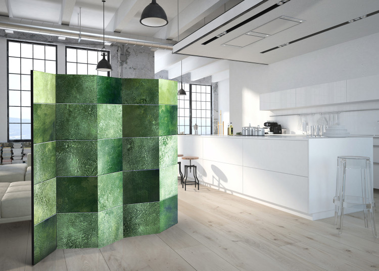 Folding Screen Green Puzzle II - artistic texture of green glass mosaic 95440 additionalImage 2