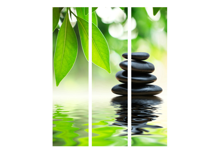 Folding Screen Tranquility - dark Zen-style stones against green bamboo leaves 97340 additionalImage 3