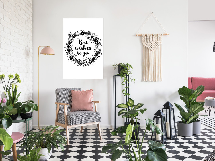 Poster Best wishes to you - black and white illustration with plants and texts 116350 additionalImage 20