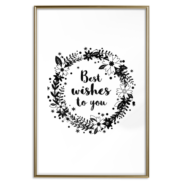 Poster Best wishes to you - black and white illustration with plants and texts 116350 additionalImage 13
