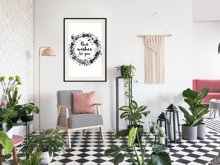 Poster Best wishes to you - black and white illustration with plants and texts 116350 additionalImage 21