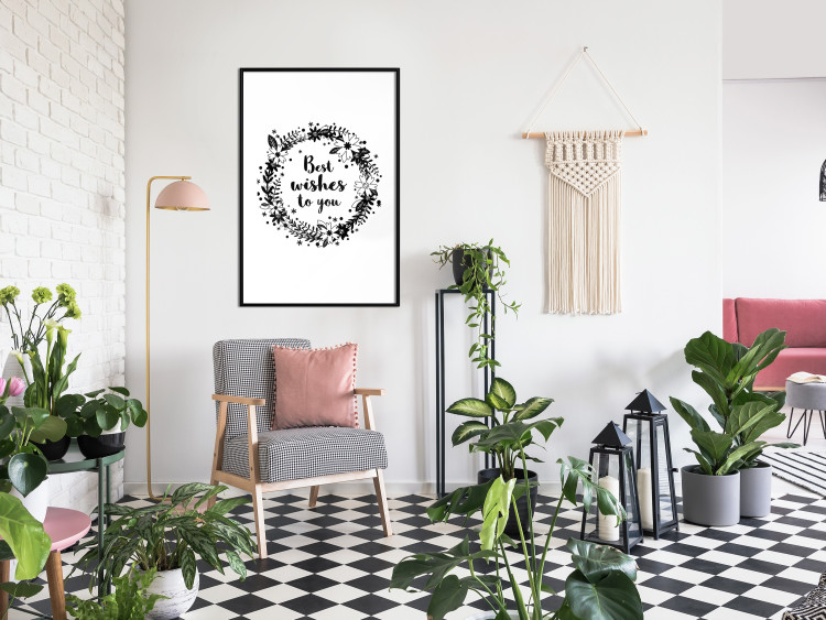Poster Best wishes to you - black and white illustration with plants and texts 116350 additionalImage 14
