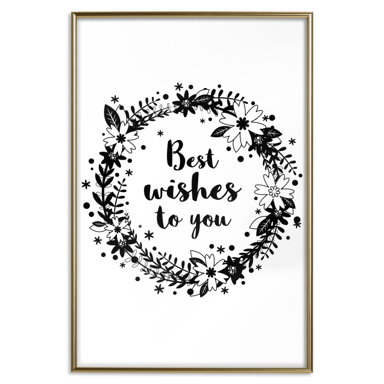 Poster Best wishes to you - black and white illustration with plants and texts 116350 additionalImage 17