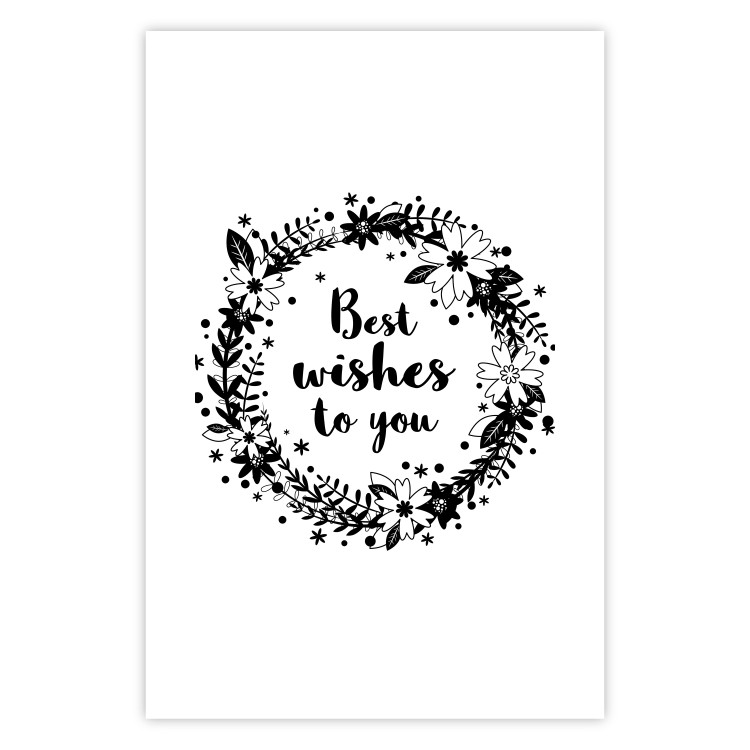 Poster Best wishes to you - black and white illustration with plants and texts 116350 additionalImage 24