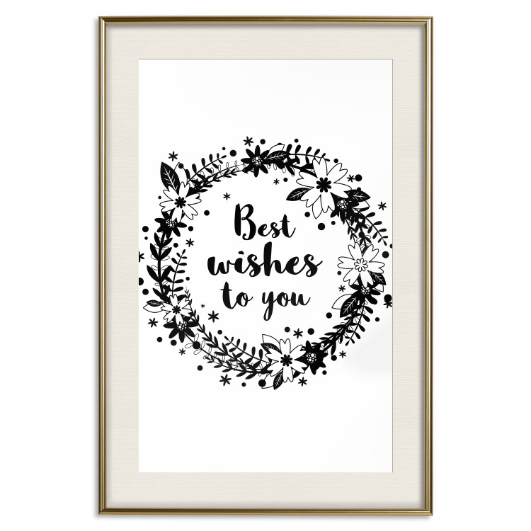 Poster Best wishes to you - black and white illustration with plants and texts 116350 additionalImage 19