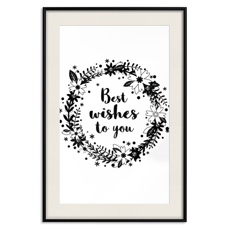 Poster Best wishes to you - black and white illustration with plants and texts 116350 additionalImage 18